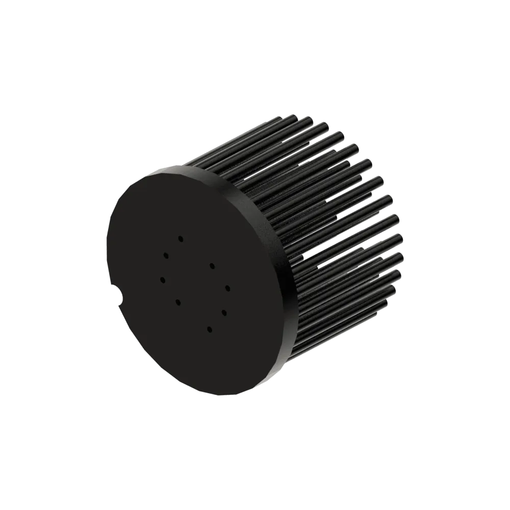 Zhaga LED pin fin heat sink, ø86mm, H 68mm, Base 8mm, Black anodized