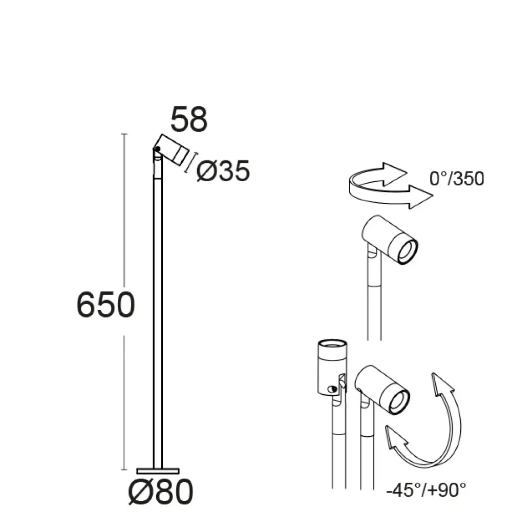 Bloom Mini Bollard 5000F2/WRCCWB-Small Poles - Adjustable Small Pole H. 650 - Remote driver max 700mA