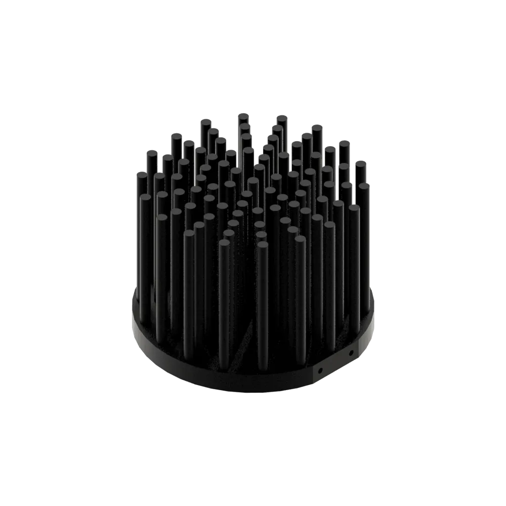 LED pin fin heat sink, ø111mm, H 80mm, Base 10mm, Zhaga holes, Black