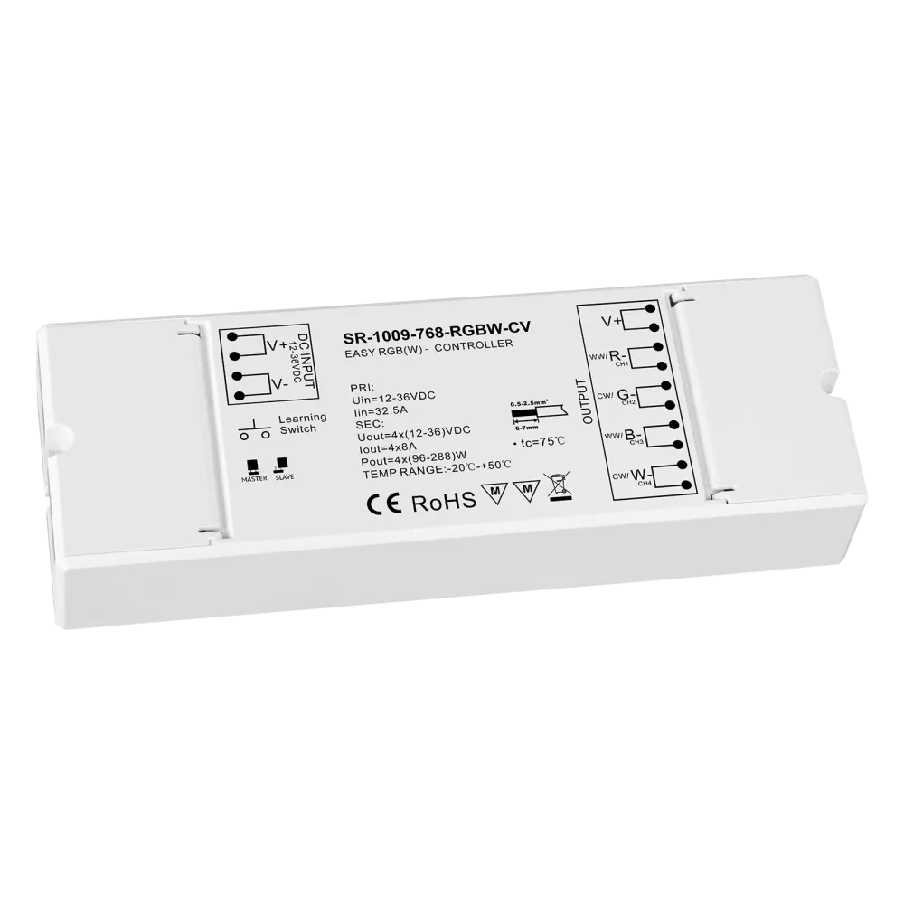 4 channel RF LED dimmer, RGBW, constant voltage 12-36VDC, max. 1152W
