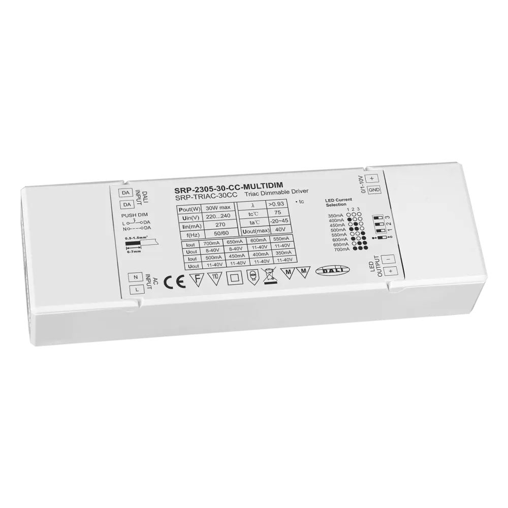30W DALI/Push+Triac+0/1-10V LED Driver CC