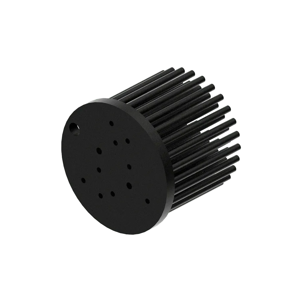 Zhaga LED pin fin heat sink, ø60, H 50, Base 5mm, Black anodized