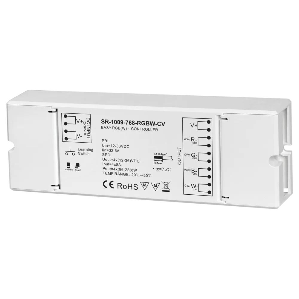 4 channel RF LED dimmer, RGBW, constant voltage 12-36VDC, max. 1152W