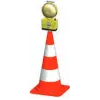 Plastic attachment for traffic cones to secure lamps