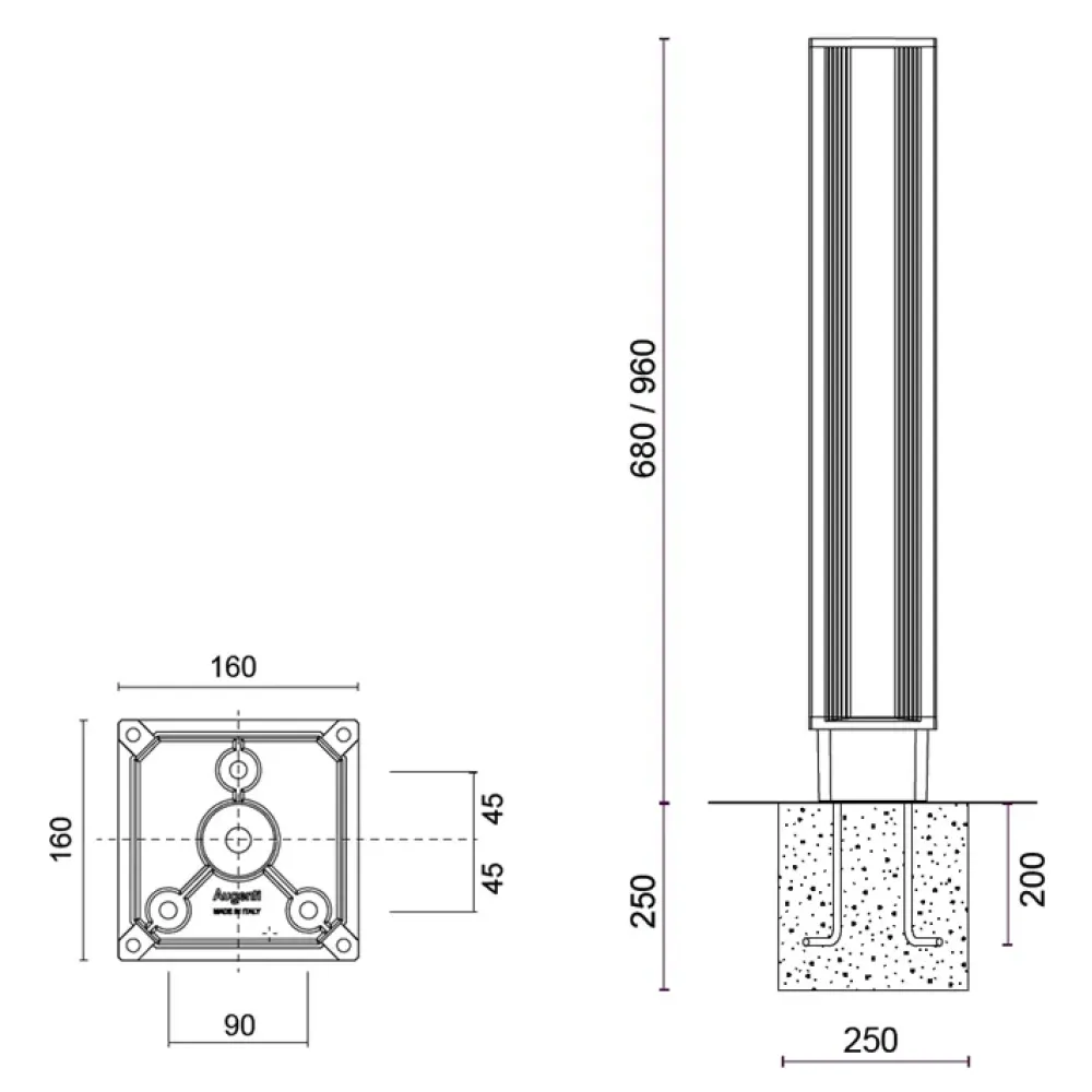 Orion TL 481F1/HD35PO-Small Poles - Bollard DALI Total Light 1 Way H. 960