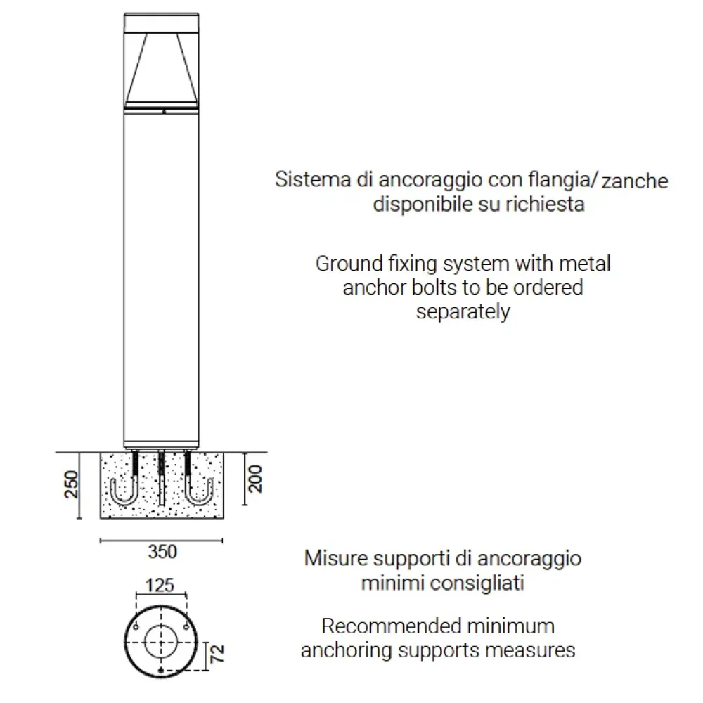 Siluretto 092-325-WR10-Small Poles - Bollard without base for underground installation