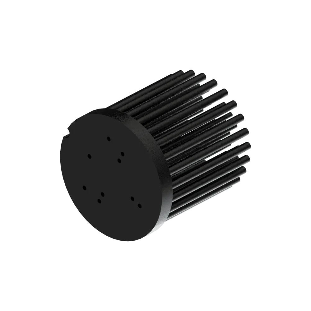 LED pin fin heat sink, ø67mm, H 68mm, Base 8mm, Zhaga&Philips holes, Black