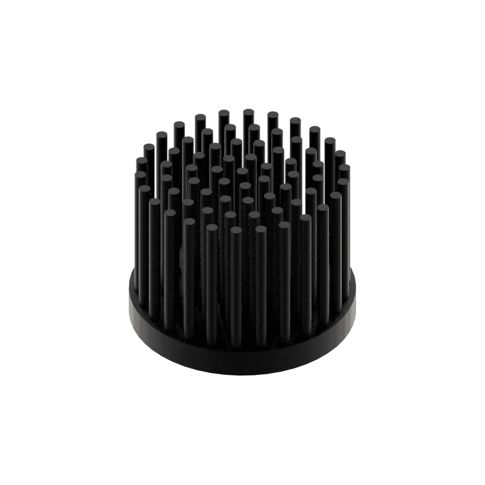 LED pin fin heat sink, ø40mm, H 30mm, Base 5mm, Black anodized