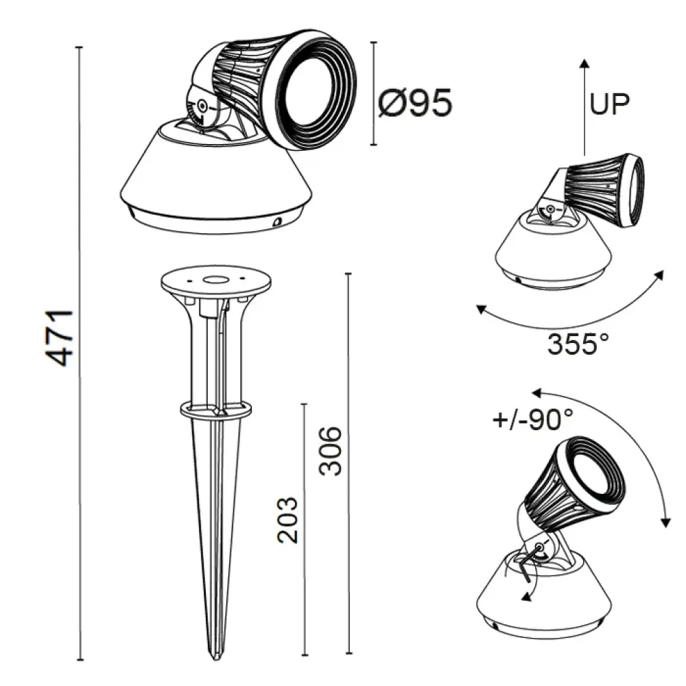 Vega 2700P/NC35.MB-Floodlights - Adjustable Floodlight with spike - Built-in driver