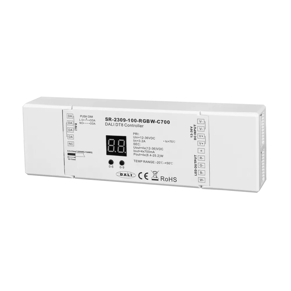 4 channel, DALI DT8 LED dimmer, RGBW, constant current 700mA, max. 100W
