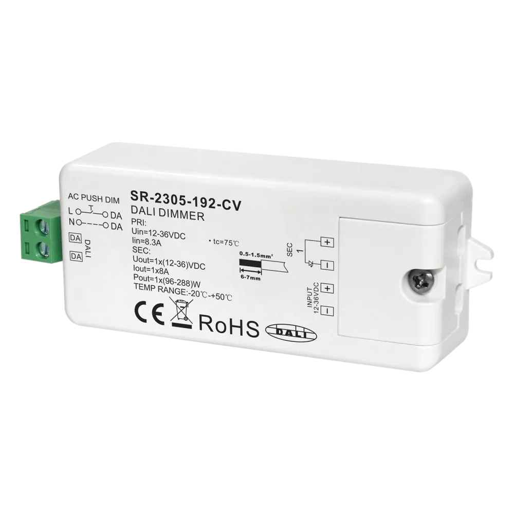 1 channel DALI / AC PUSH LED dimmer, constant voltage 12-36VDC, max. 288W