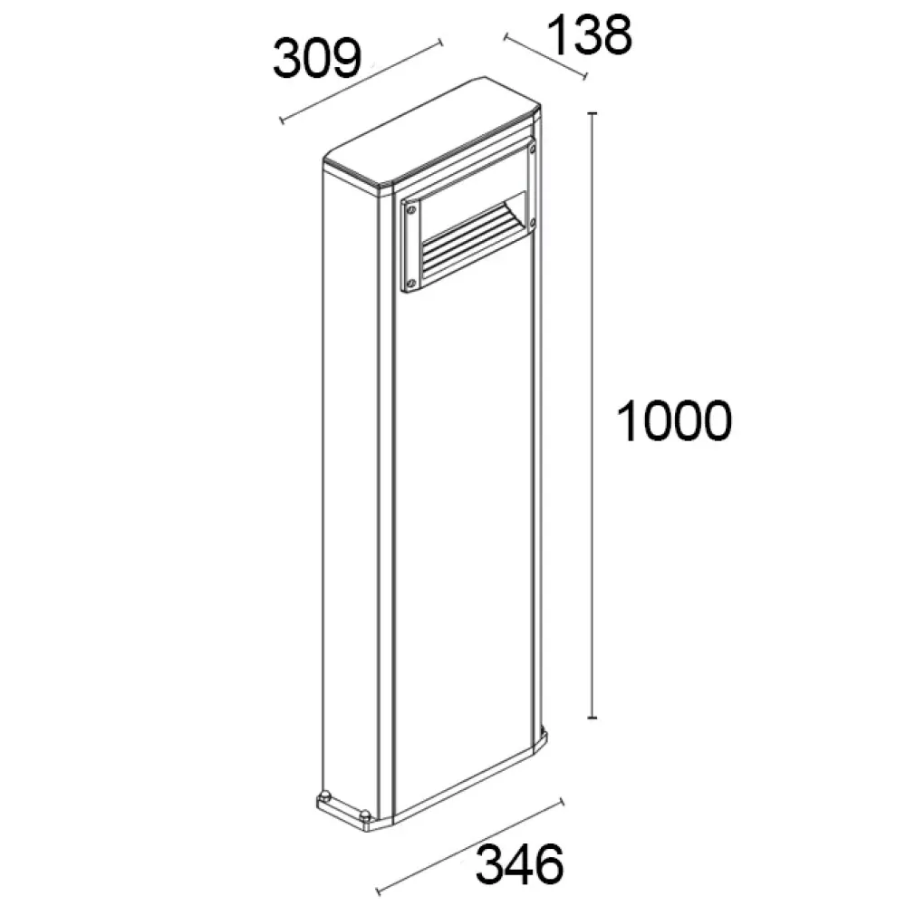 Square Small Pole 295F1/WR3.PR-Small Poles - Bollard H. 1000 rectangular window