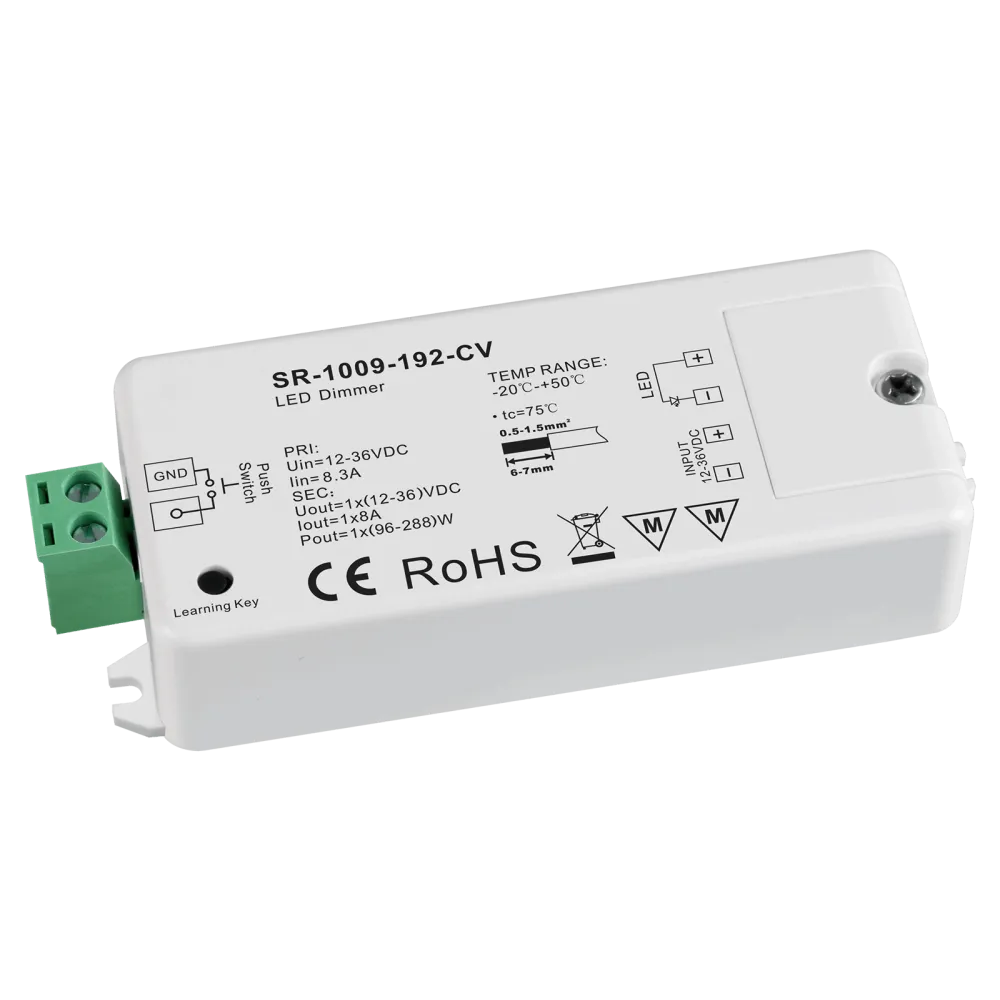 1 channel RF / LV PUSH LED dimmer, constant voltage 12-36VDC, max. 288W
