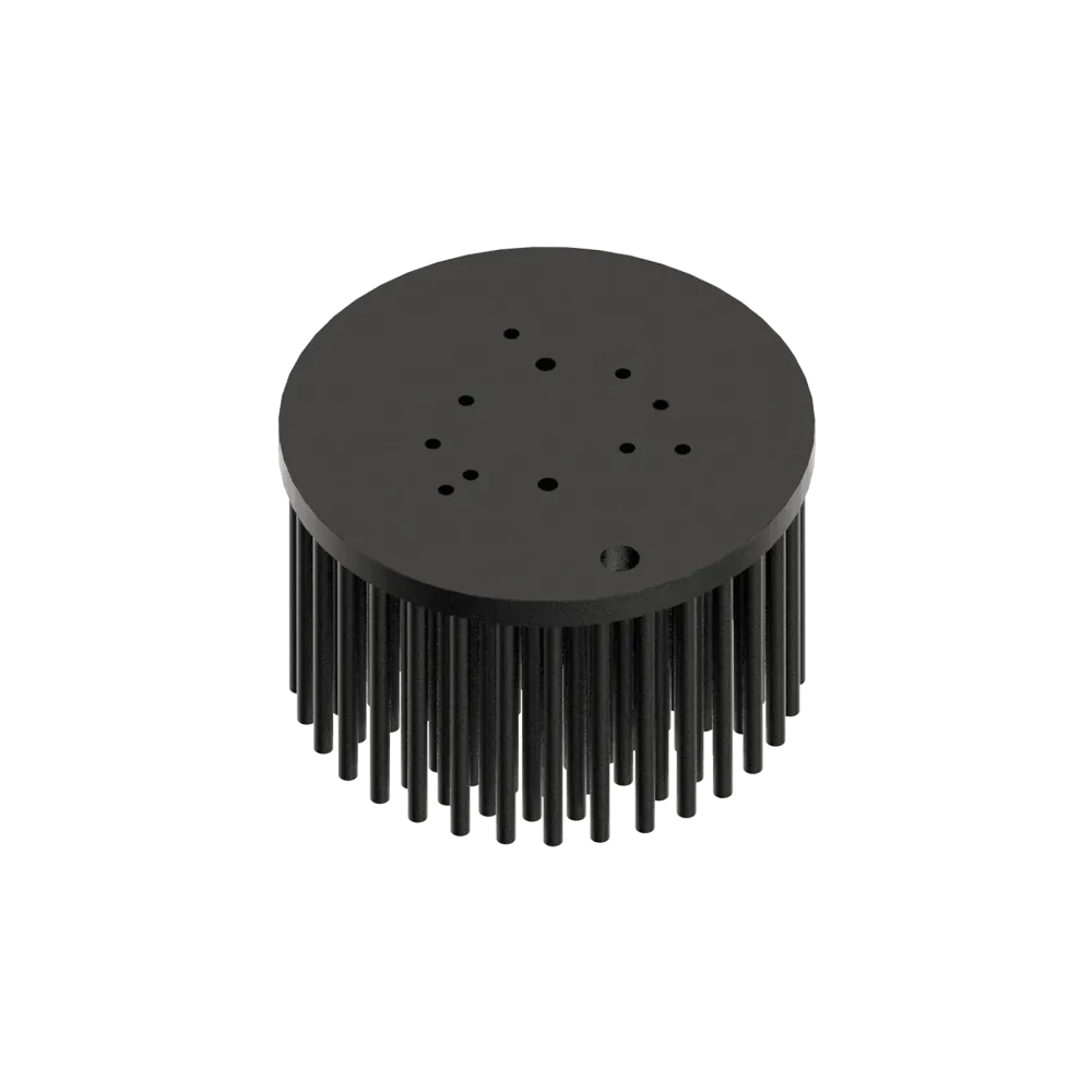 Zhaga LED pin fin heat sink, ø80mm, H 50mm, Base 5mm, Black anodized