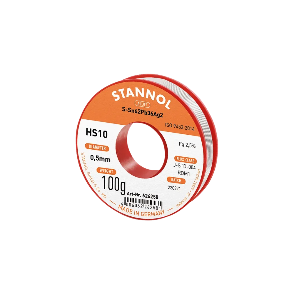 Lötdraht HS10, Sn62Pb36Ag2, RO M1, 0.5mm, 100g