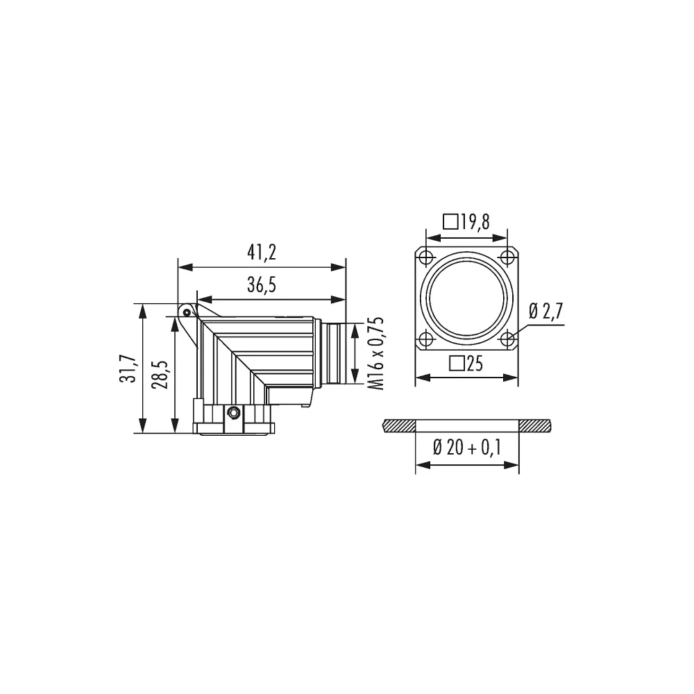 Housing M16 device connector angled