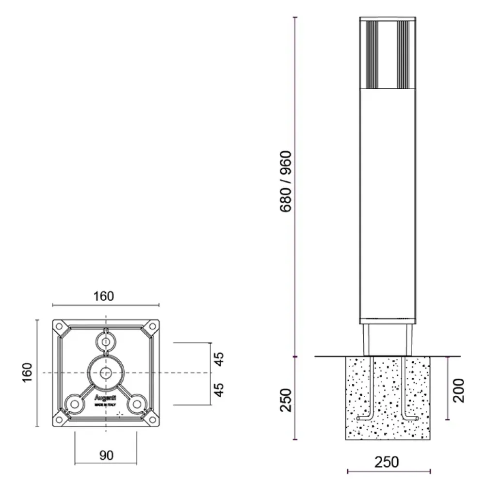 Orion One 454F1/WR50PO-Small Poles - Bollard 4 Ways H. 960