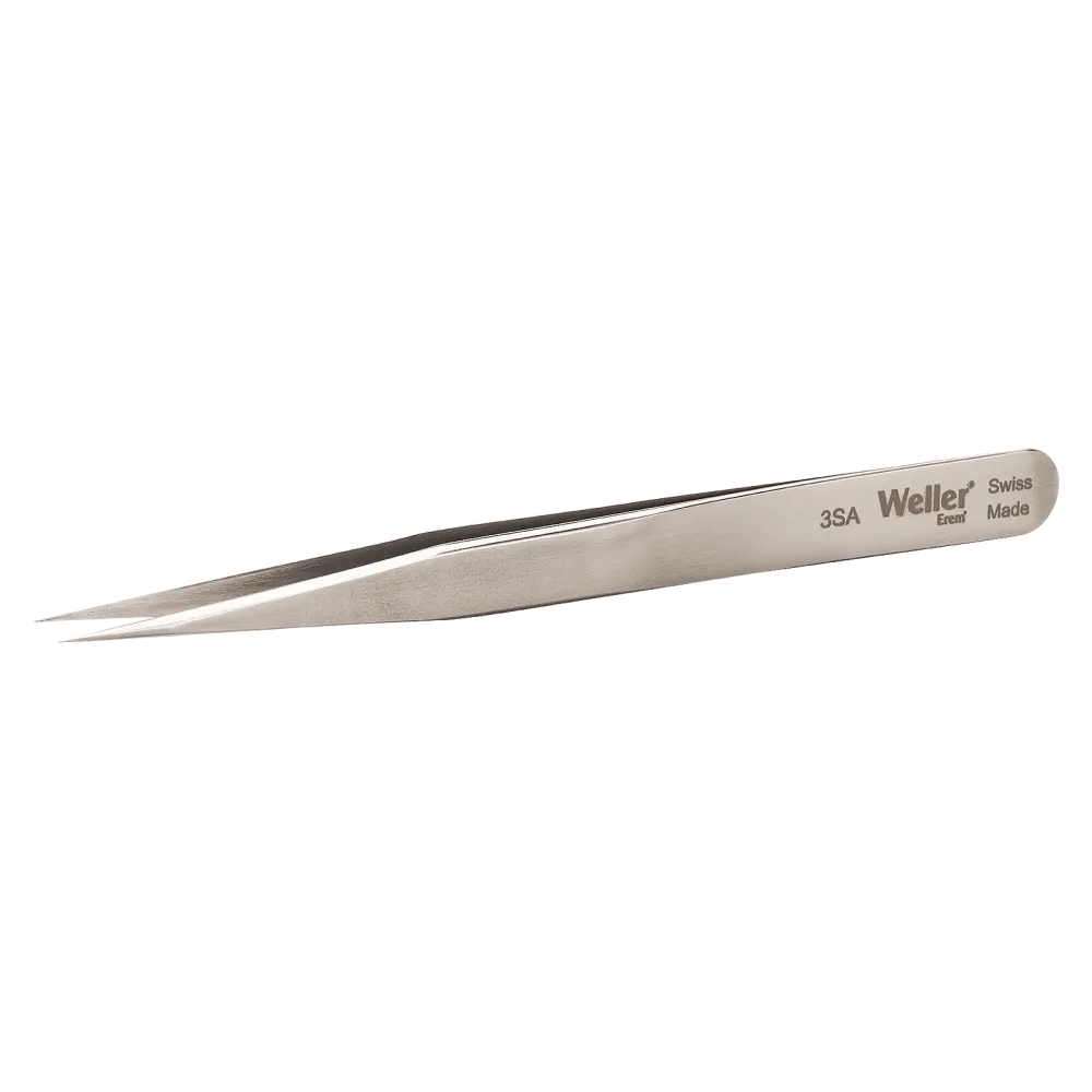 Precision tweezers with pointed tips for work in microelectronics