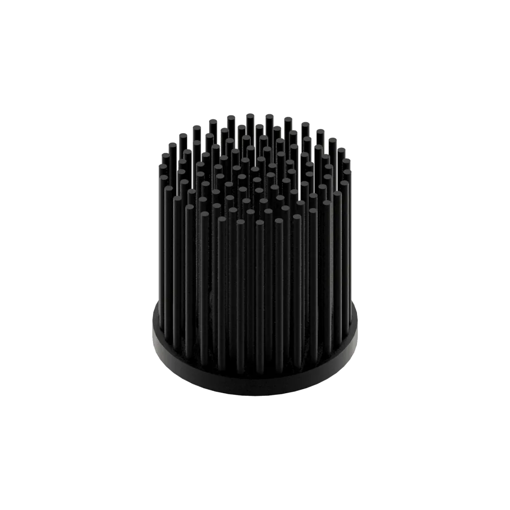 LED pin fin heat sink, ø50mm, H 50mm, Base 5mm, Black anodized