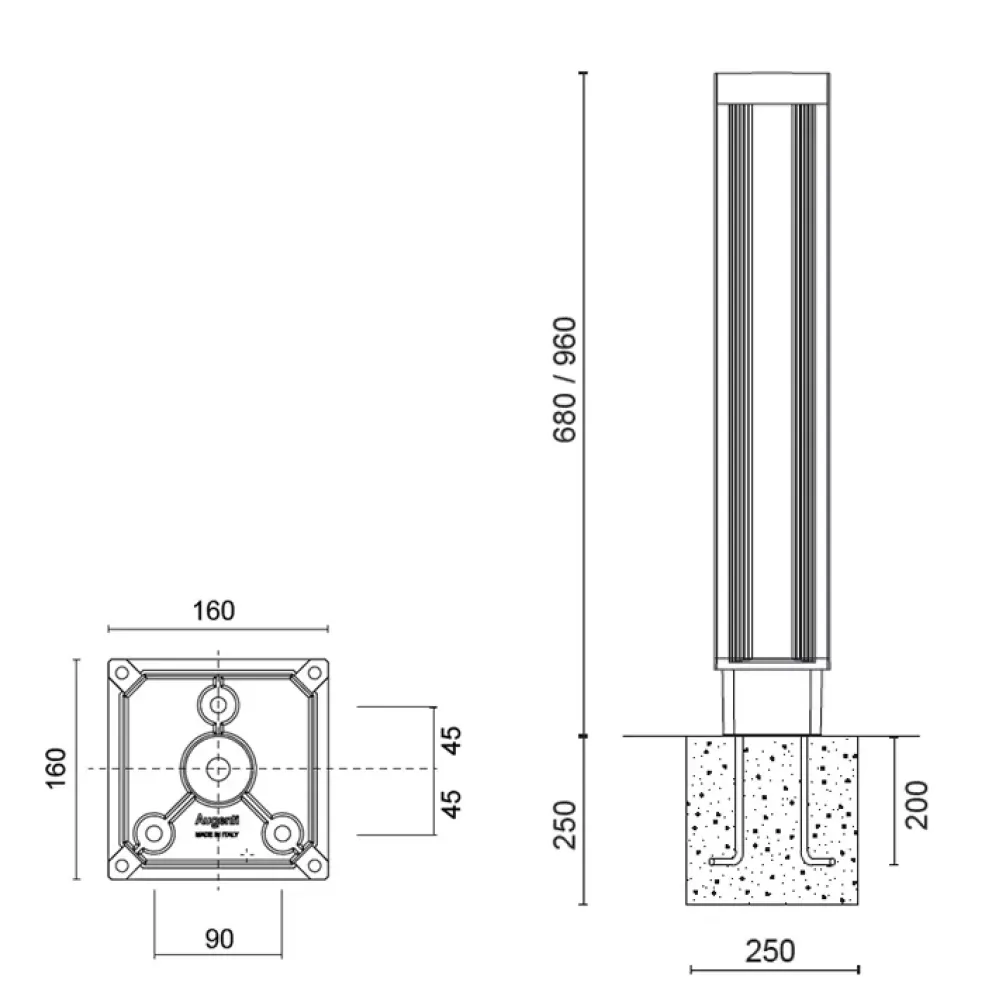 Orion D 560F2/WR35VS-Small Poles - Bollard 4 Ways H. 960