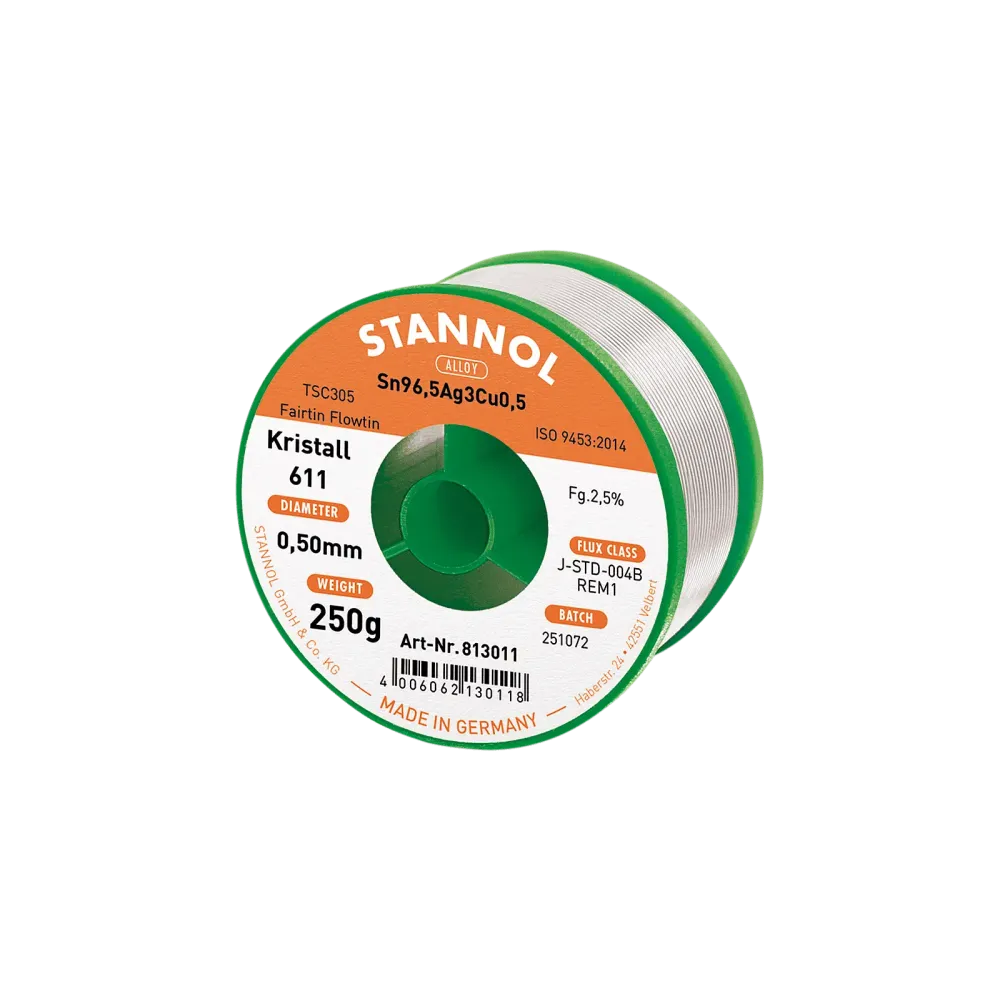Solder wire crystal 611, Sn96,5Ag3Cu0,5 - FLOWTIN TSC305 - Fairtin, 0.5mm, 250g