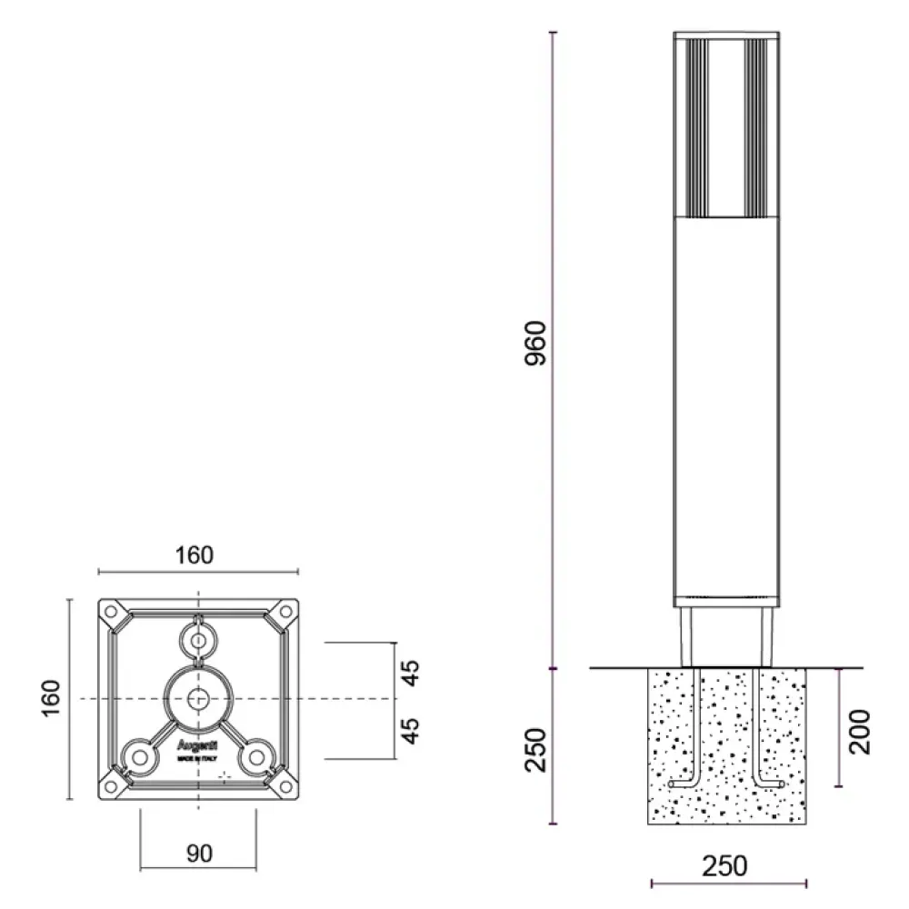 Orion One 464F1/WR50PO-Small Poles - Bollard 4 Ways H. 960 - Illuminating Head H. 310