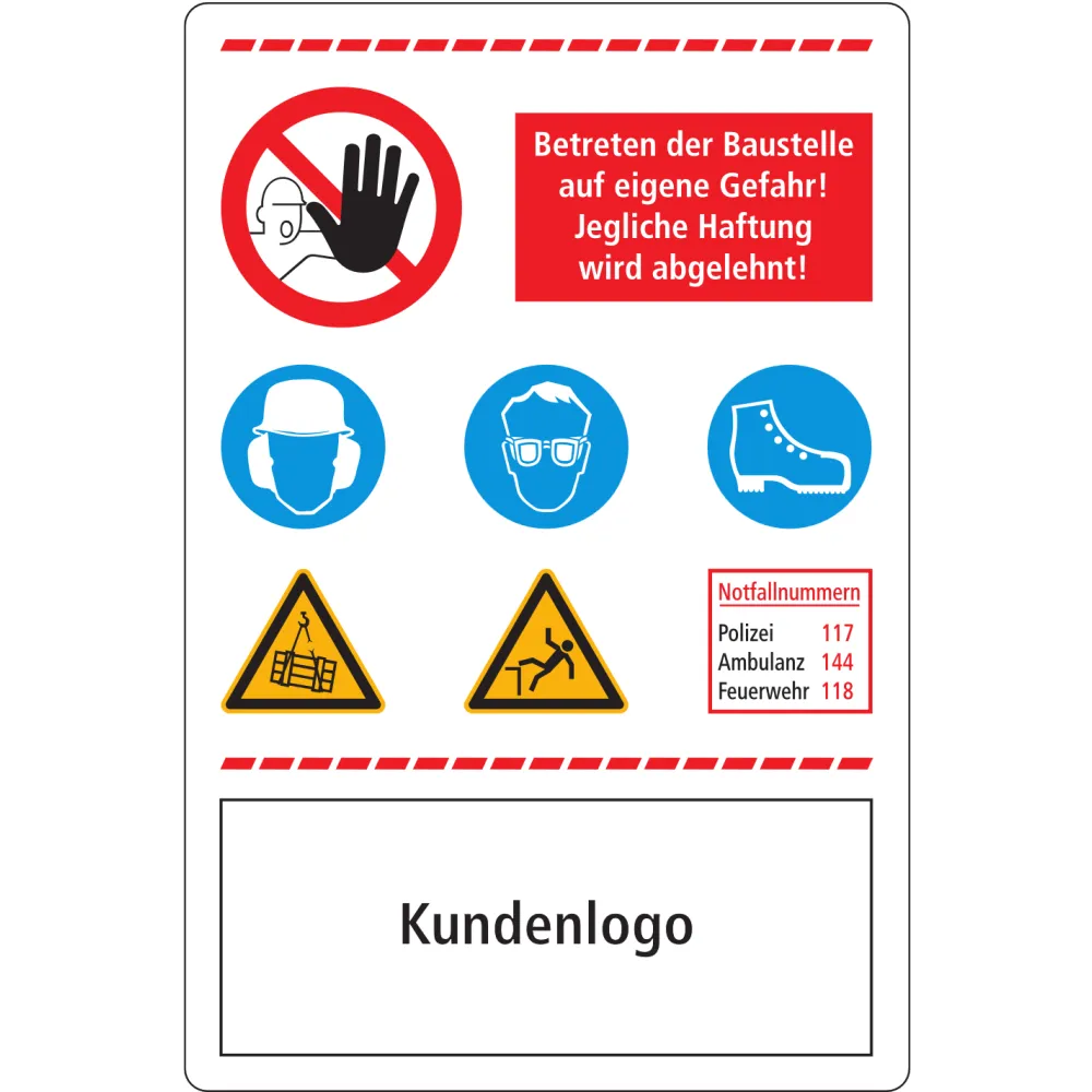 Construction site warning and prohibition signs