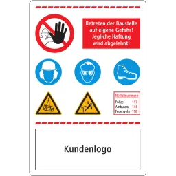Construction site warning and prohibition signs