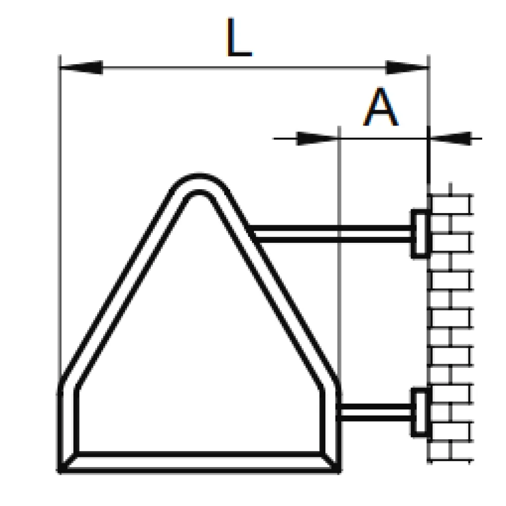 Triangular sign with long base side wall mounting