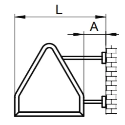 Triangular sign with long base side wall mounting
