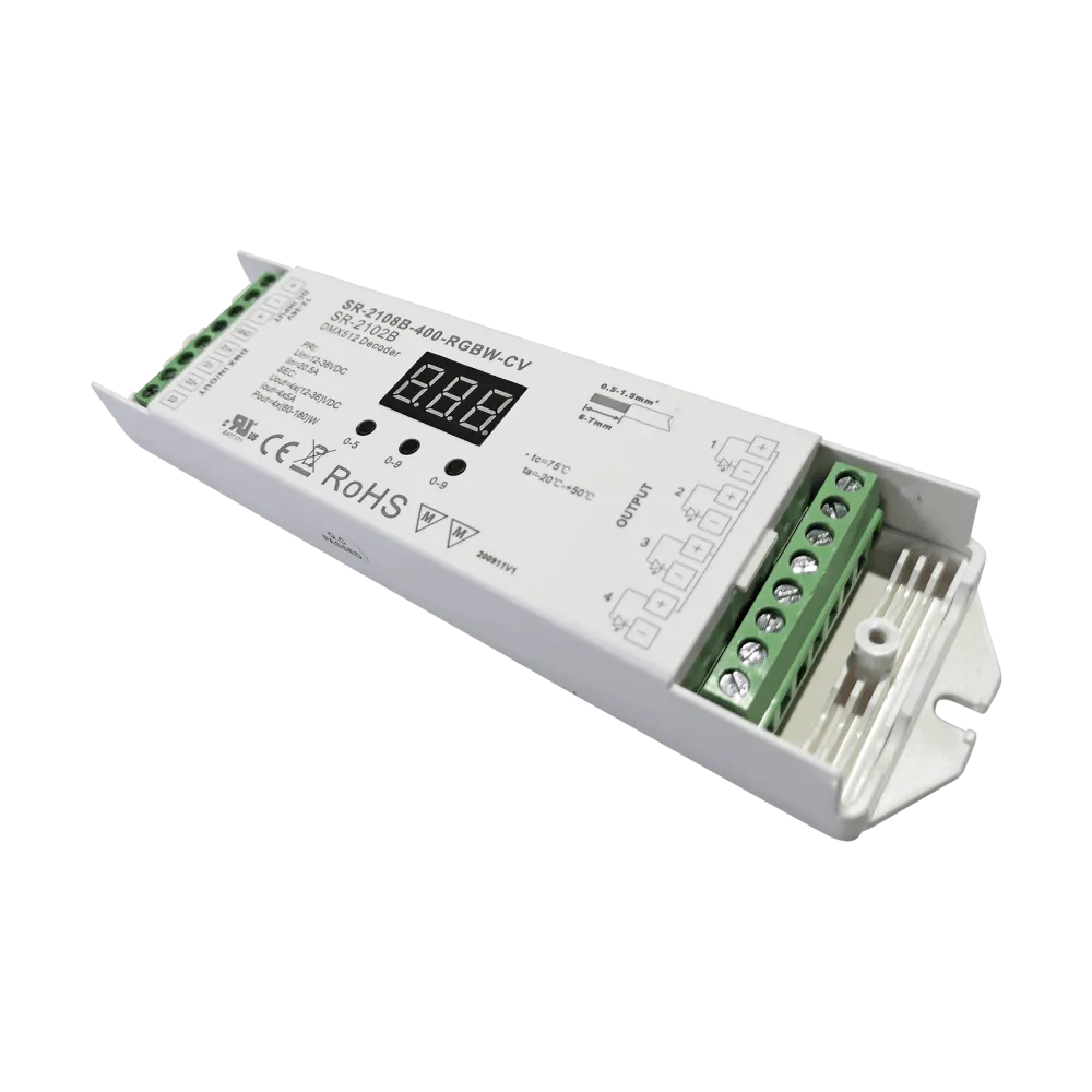 4 channel DMX512 LED dimmer, RGBW, constant voltage 12-36VDC, max. 720W