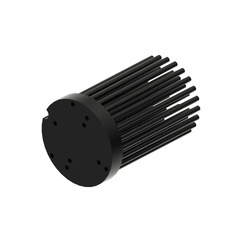 LED pin fin heat sink, ø47mm, H 68mm, Base 8mm, Zhaga&Philips holes, Black
