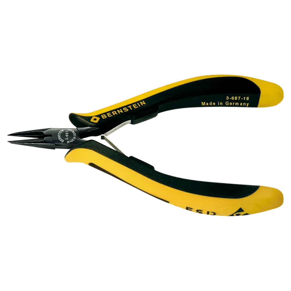 ESD needle nose pliers EUROline dissipative 140 mm smooth gripping surfaces