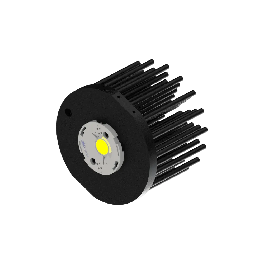 LED pin fin heat sink, ø111mm, H 80mm, Base 10mm, Zhaga holes, Black