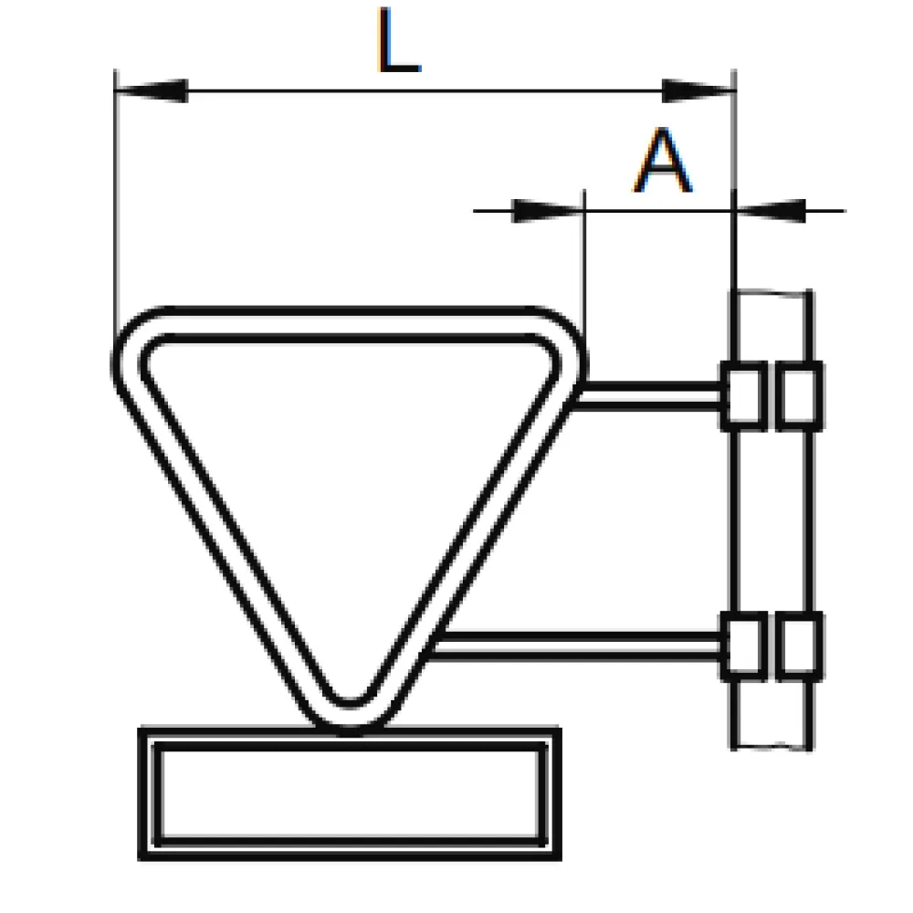 Triangular and rectangular sign with fixed clamp