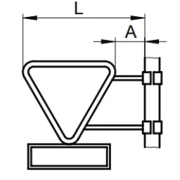 Triangular and rectangular sign with fixed clamp