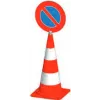 Plastic attachment for traffic cones to secure warning signs