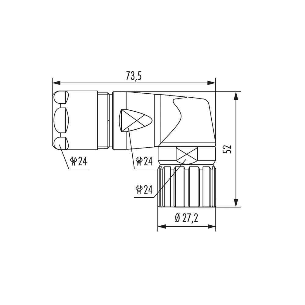 Housing M23 right-angle connector EMC orientable