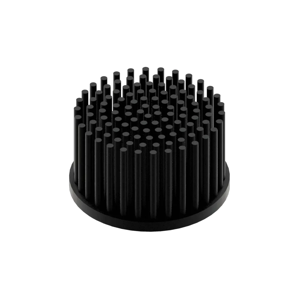 LED pin fin heat sink, ø70mm, H 40mm, Base 5mm, Black anodized