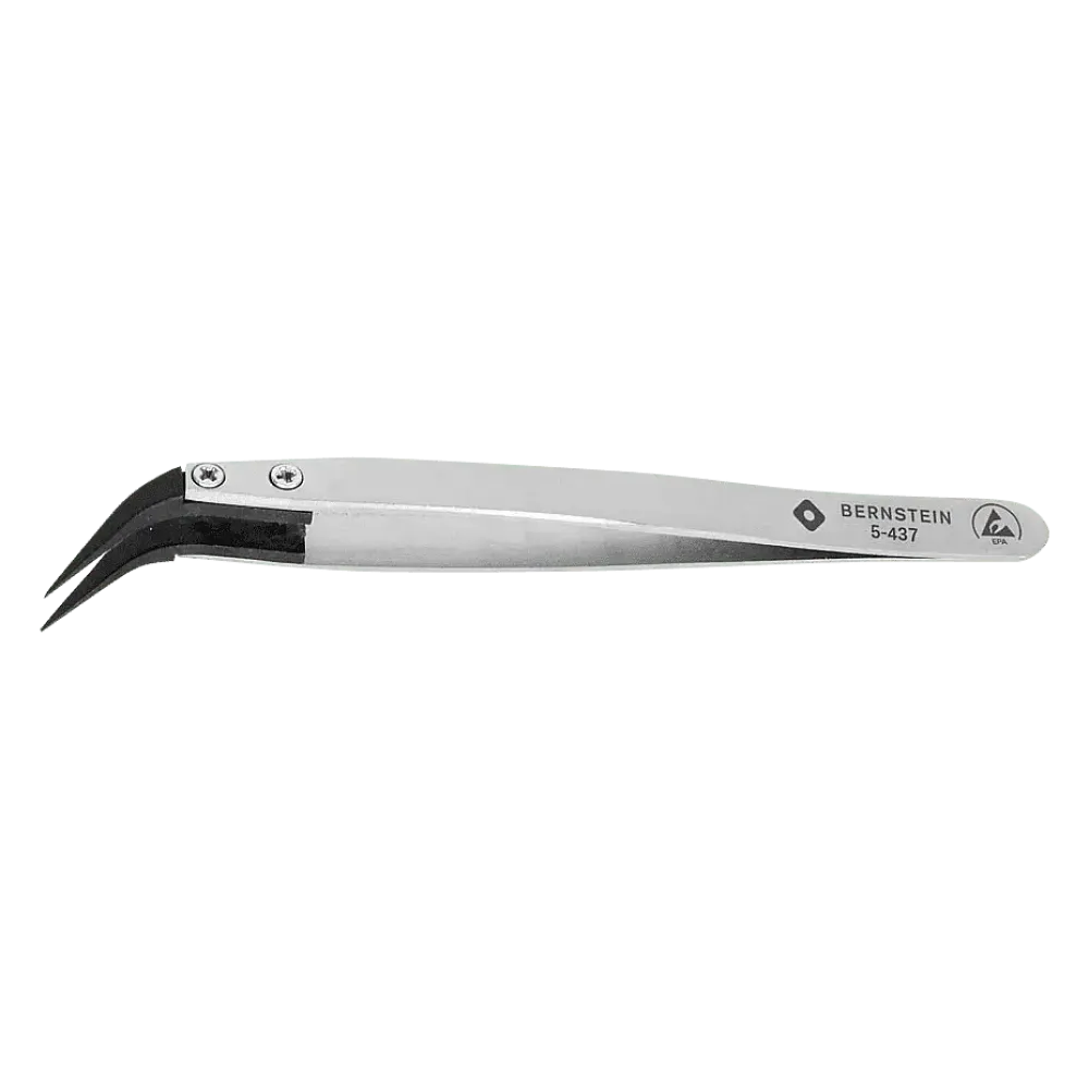ESD tweezers with interchangeable tips, curved 0.1 mm wide, conductive