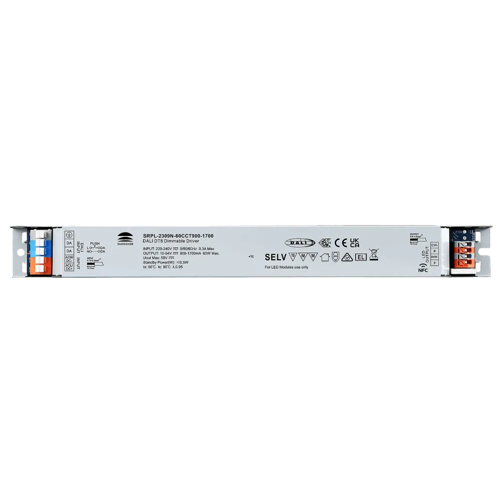 60W DALI2 DT8, AC-PUSH, Tunable white, Linear constant current LED driver, NFC