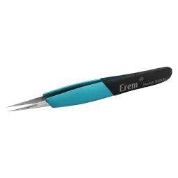 Ergonomic precision tweezers with long, straight, fine tips