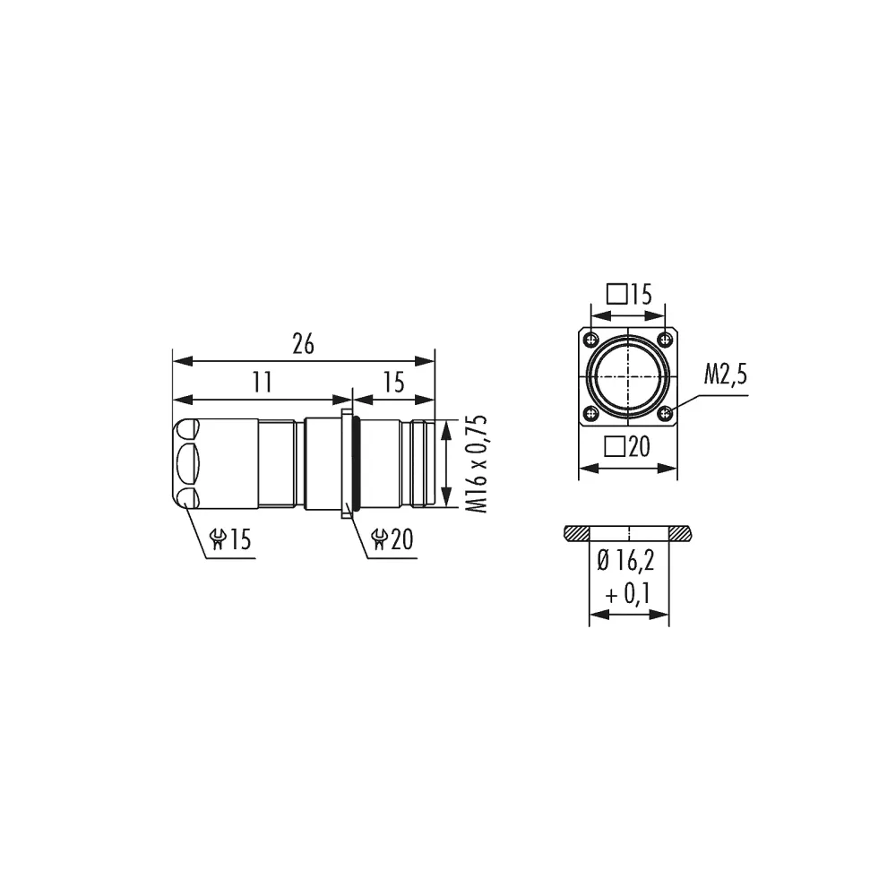 Housing M16 appliance coupler with strain relief Rear panel