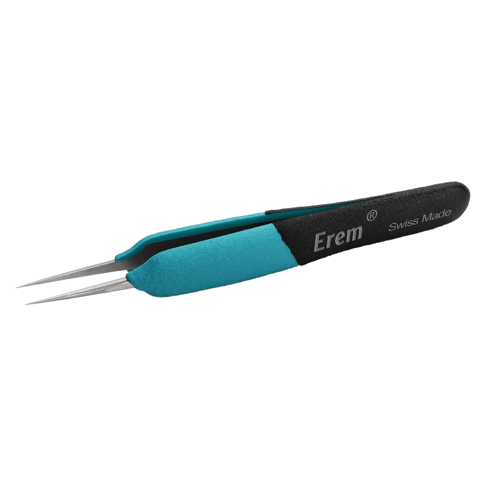 Ergonomic precision tweezers with straight, very fine tips