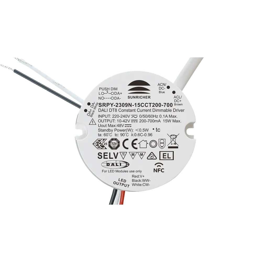 15W DALI2 DT8, Tunable white, constant current LED driver, NFC