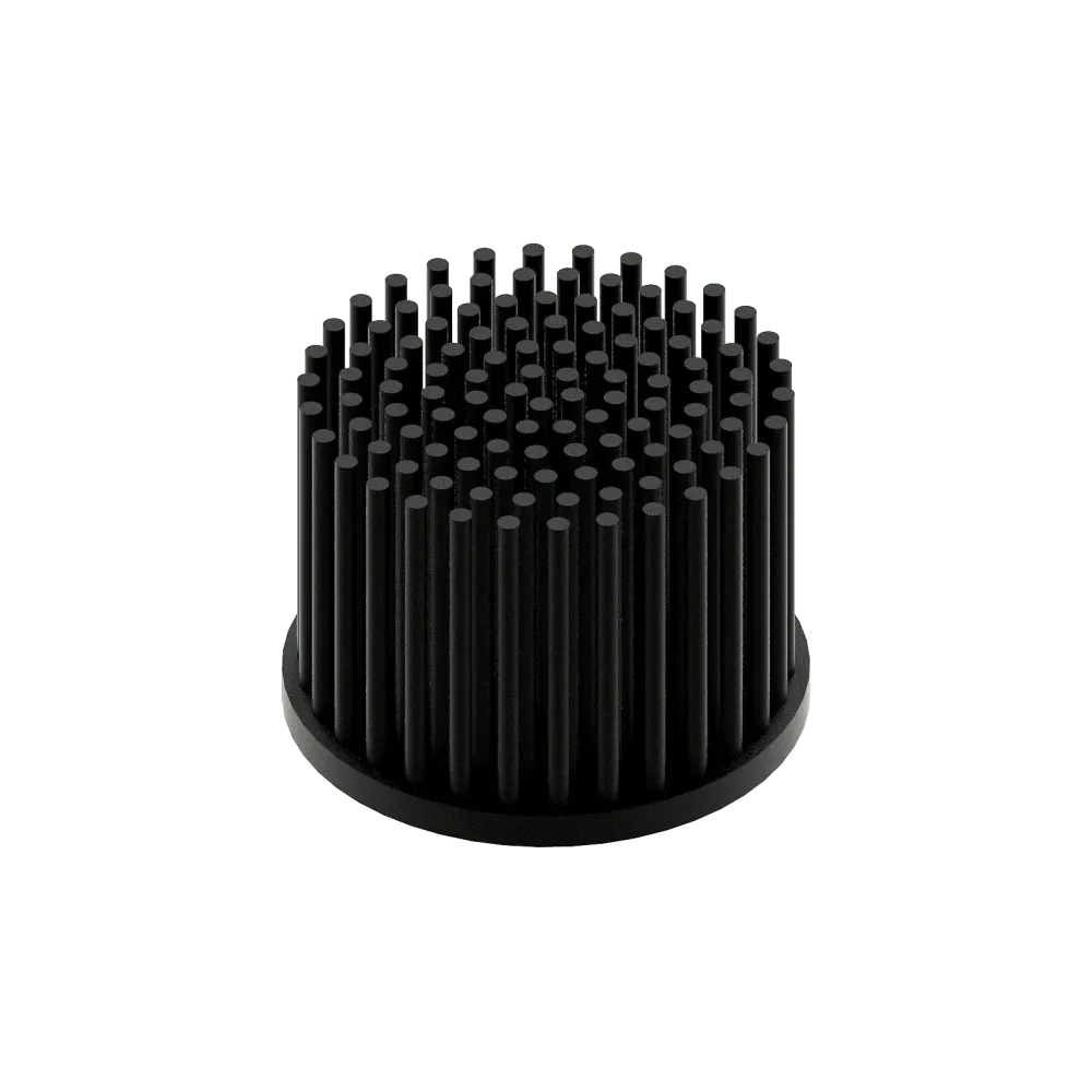 LED pin fin heat sink, ø70mm, H 50mm, Base 5mm, Black anodized