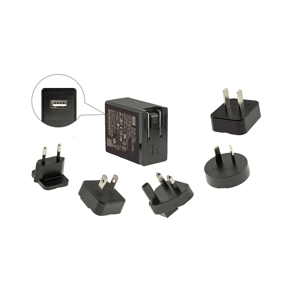 12W plug-in power supply 5V/2.4A, Interchangeable AC type, USB connection