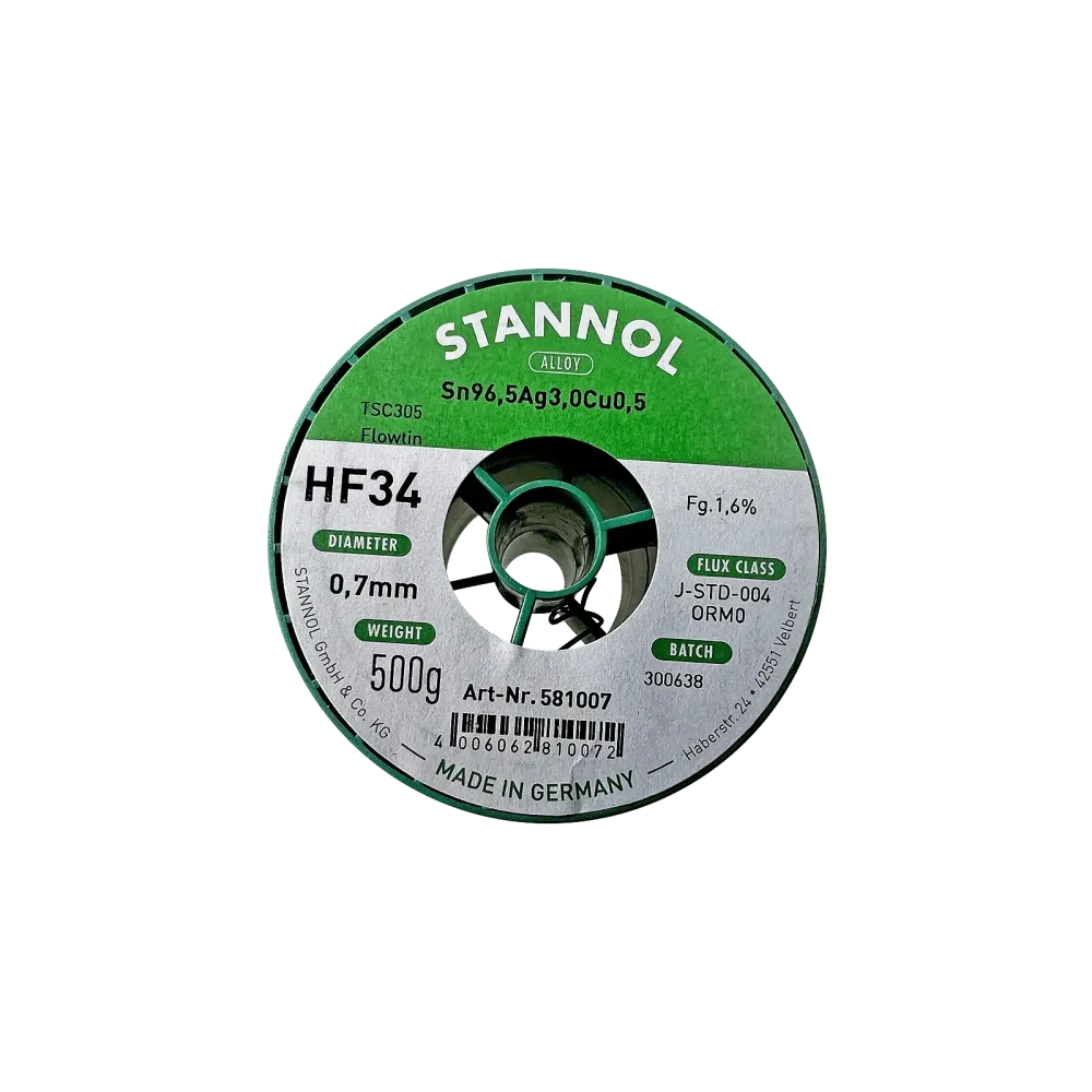Solder wire HF34, Sn96,5Ag3Cu0,5 - FLOWTIN TSC305, OR M0, 0.7mm, 500g