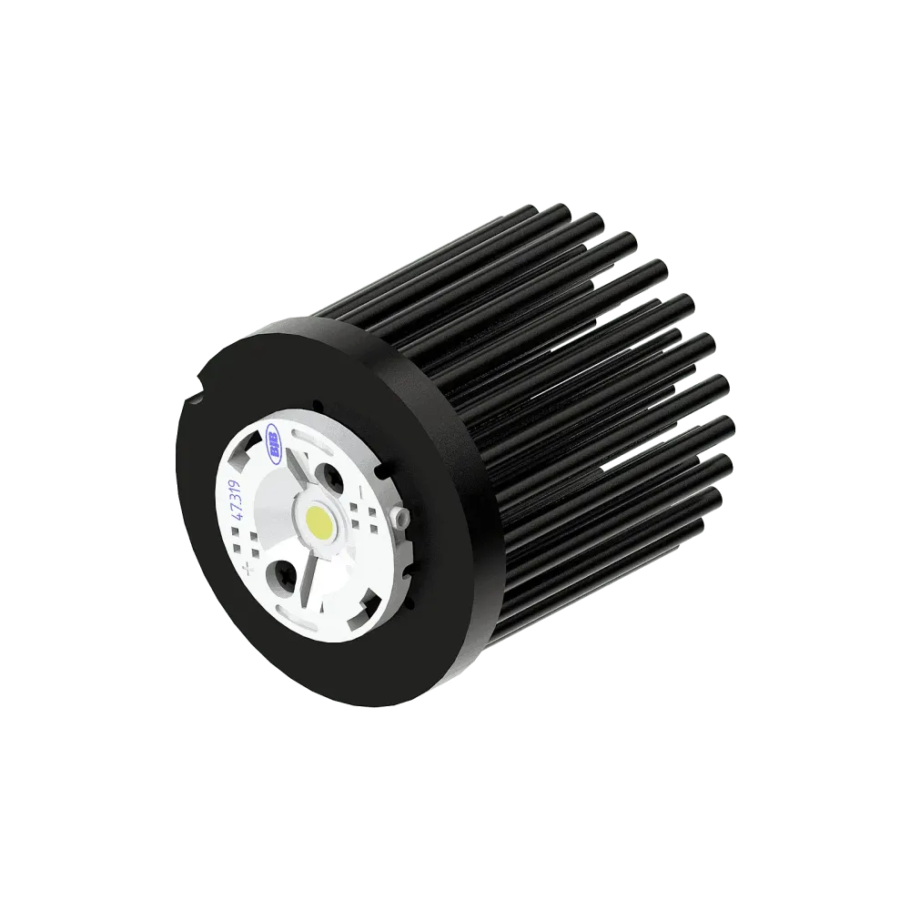 LED pin fin heat sink, ø67mm, H 68mm, Base 8mm, Zhaga&Philips holes, Black