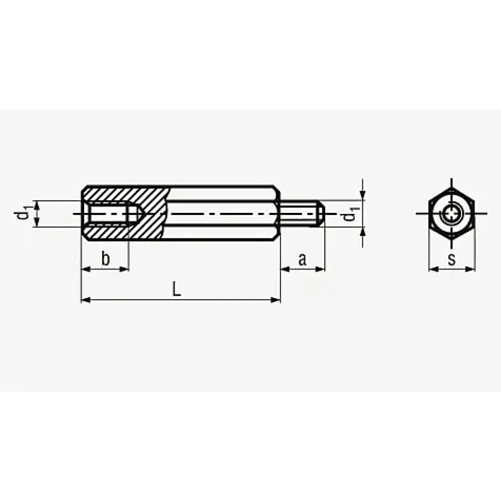 Hexagonal spacer with internal and external thread M3x25 (PU=100 pcs.)